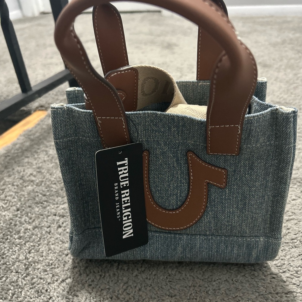True Religion Blue and Brown Mini Bag